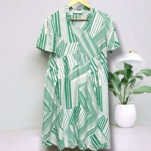 Women's Ces Femme Green & White Cap Sleeve Midi Dress‎